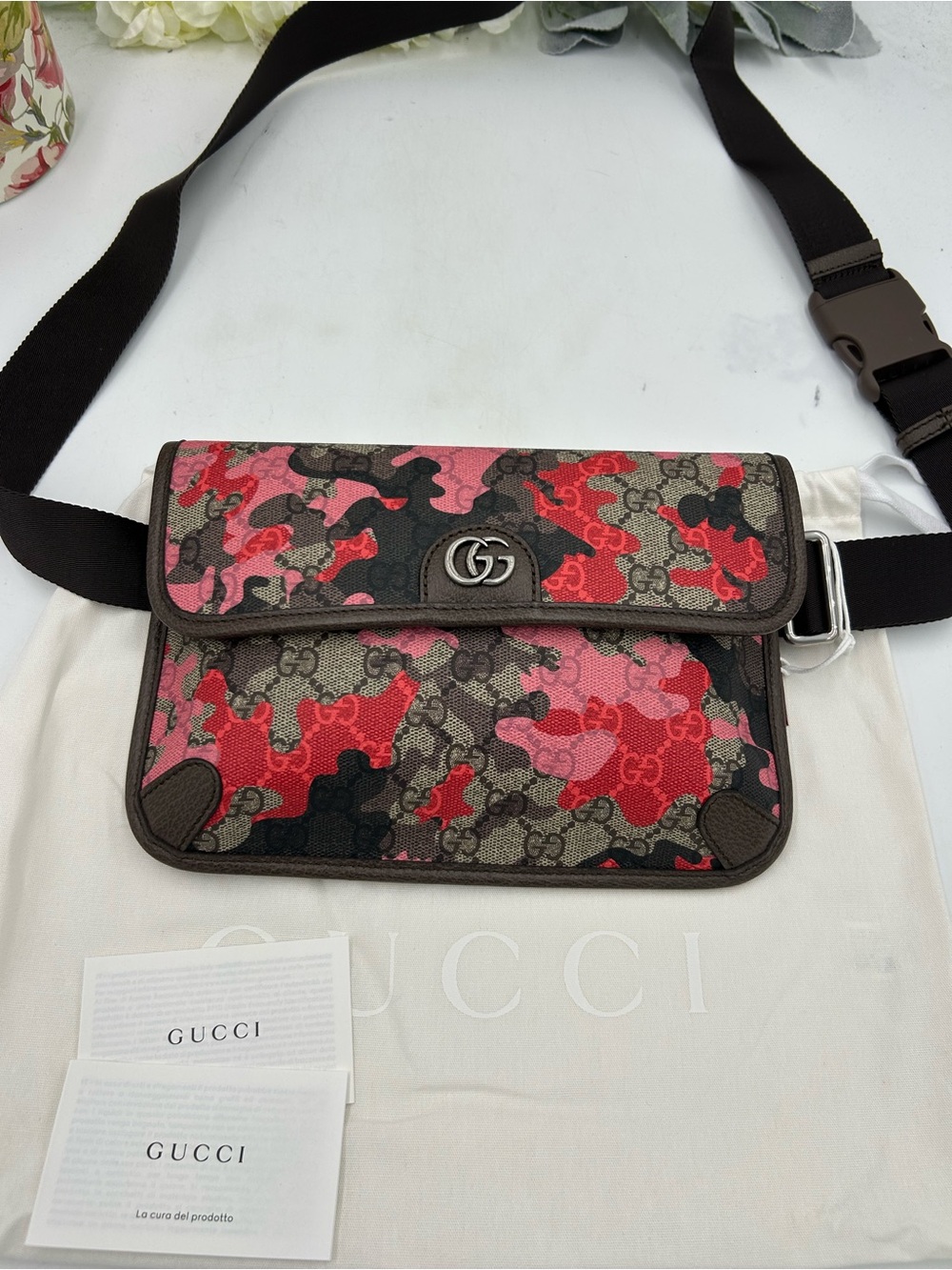 Women's Gucci OPHIDIA camouflage GG Supreme canvas belt bag 90 cm made Italy